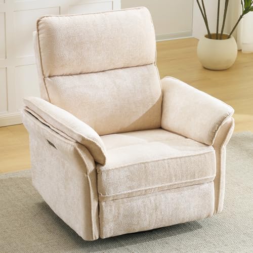 Image of RUTOX Oversized Rocking Chair Nursery with Massage and Heat, Glider Recliner Nursery Chair with Adjustable Headrest, Power Swivel Rocker Recliner Chair with USB Port,Beige