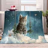 Kuscheldecke Flauschig 100x150 cm Weiche Warme Decke Star Swing Cat Microfaser Tagesdecke Fleecedecke als Decke Sofa, Wohndecke oder Couchdecke überwurf
