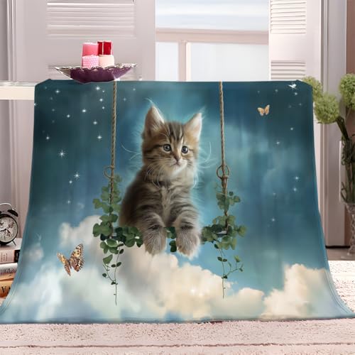 Kuscheldecke Flauschig 100x150 cm Weiche Warme Decke Star Swing Cat Microfaser Tagesdecke Fleecedecke als Decke Sofa, Wohndecke oder Couchdecke überwurf