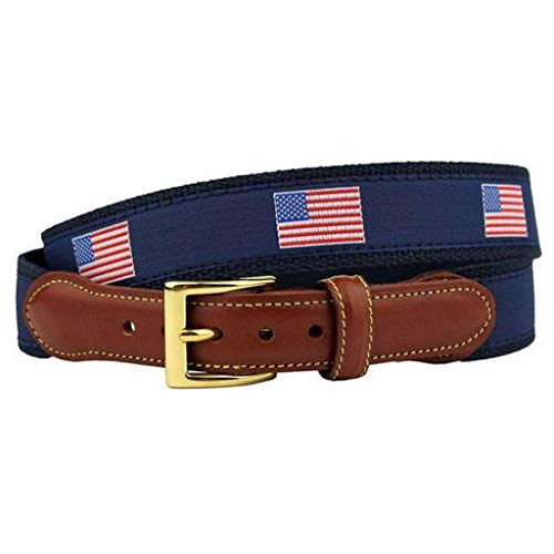 COUNTRY CLUB PREP USA Loves Freedom, Hates Terror American Flag Leather Tab Belt in Navy