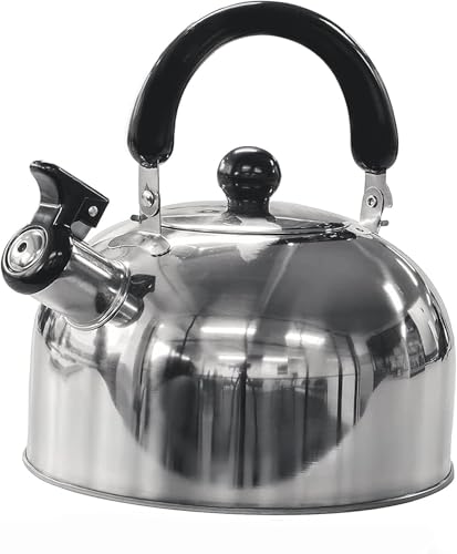 Green Haven Bollitore da campeggio a fischio, da 2 l, in acciaio inox, portatile, da viaggio, bollitore da campeggio per fornello a gas, fornello elettrico e falò, bollitore veloce e con manico