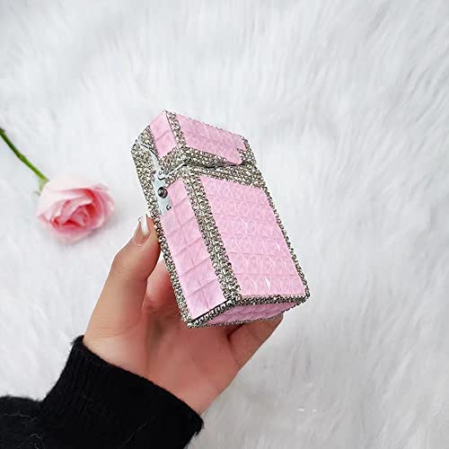 Myhobby Women Cigarette Case With Bling Handmade Rhinestone, 20 Loaded Tobacco Cigar Storage Dispenser Holder (Pink) #TOP2