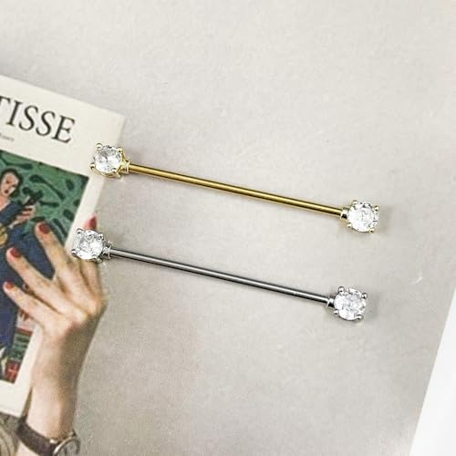 14G CZ Industrial Barbell Earrings for Women Men 316L Stainless Steel Cartilage Conch Helix Earrings 38mm Industrial Bar Industrial Piercing Jewelry3