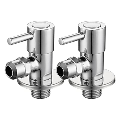 2-Pack Heavy Duty Solid Brass Angle Stop Valve 1/2 Inch x 3/8 Inch, 1/4 Turn Water Shut Off Angle Valve for Water Pipes for Faucet or Toilet Installation, American Thread, Polished Chrome Cover