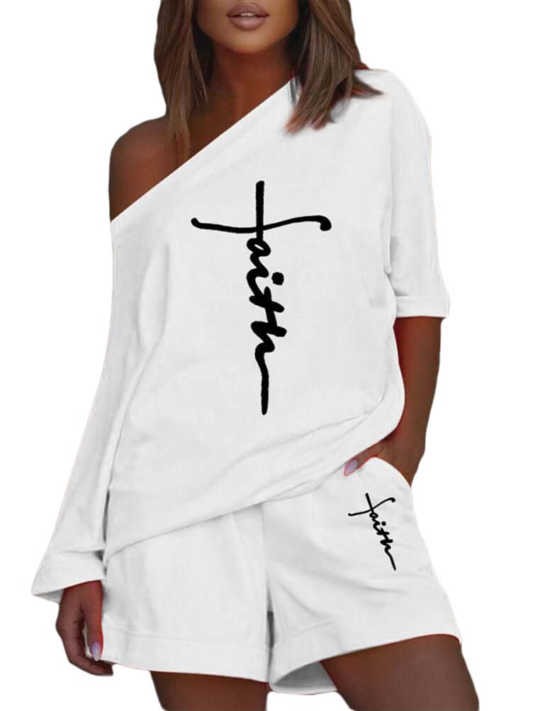 Onsoyours Conjunto Chándal 2 Piezas Trajes Primavera Verano para Mujer Traje Deportivo Traje Casual Hombro Inclinado Manga Larga Top + Pantalones Cortos Conjunto de Dos Piezas