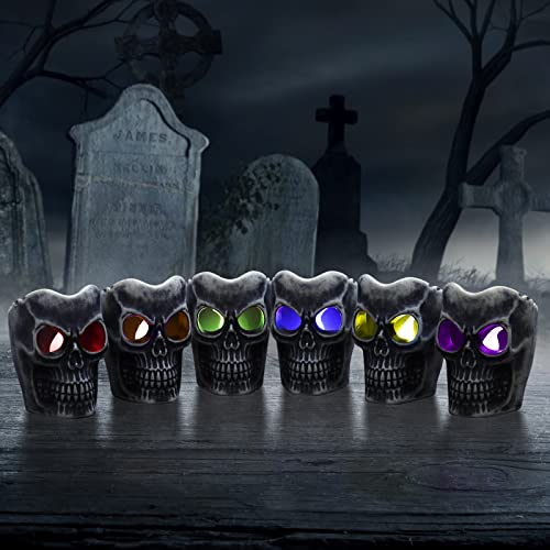 Image of SAMTUNK Halloween Decorations - Flameless Skull Candles Light - 6Pack Color-Changing Dripless Realistic Flickering Flame LED Candle Decor for Votive, Halloween Decor, Pumkin, Party, Indoor Outdoor