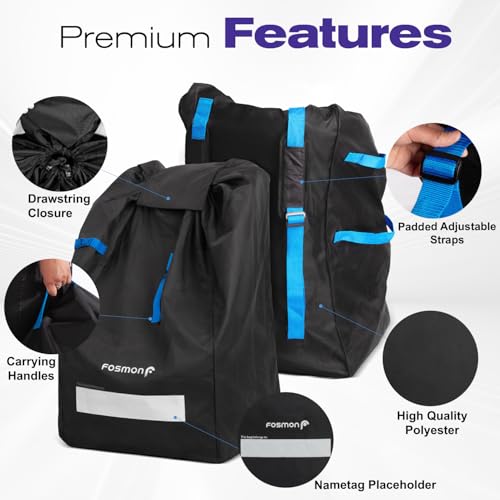 Image of Car Seat Travel Bag for Airplane, Padded Gate Check Backpack Straps | Large Gate Check Bag, Padded Backpack Straps, Water Resistant Cover, Fits Infant Carrier Booster and Standard Seats