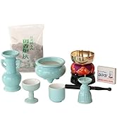 未使用☆陶器ミニ器☆3点セット Amazon｜仏具セット 青磁無地 陶器 5点+おりんセット 香炉灰付