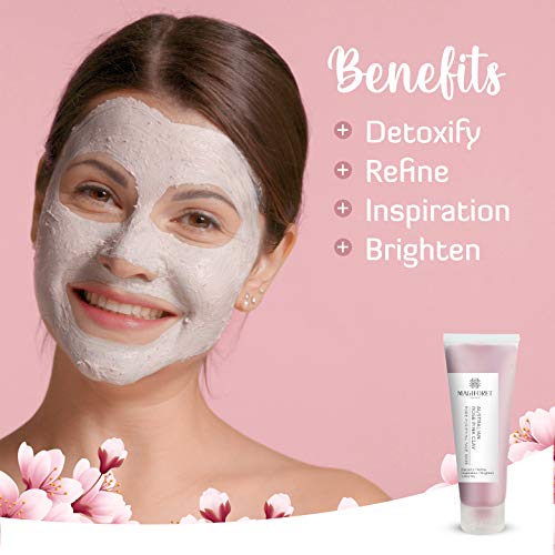 Magiforet Australian Pink Clay Mask, Clay Mask, Exfoliating Facial Mask, Acne Treatment Brighten Skin Minimize Pores, For Oily, Combination, Sensitive Skin, Blackheads, Vegan Formula #TOP1