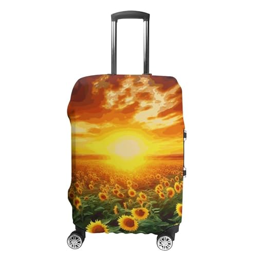 Dreamlike Sunset Of A Sunflower Field Printed Luggage Cover Protector, Fits 18-32 Inch Luggage