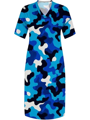 Image of Plus Size Maxi Dress for Women Short Sleeve V Neck Casual Loose Sundress with Pockets