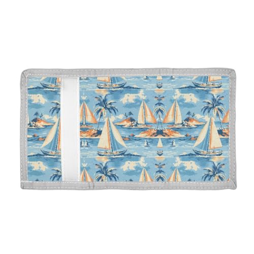 ALAZA Kids Wallets for Boys Girls Toddler Trifold Wallet Children Small Sailboat Palm Sea Wave with Zipper Coin Pocket2