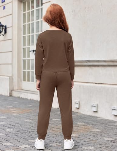 Image of Arshiner Girls 2 Piece Outfits Fashion Twist Front Tracksuit Long Sleeve Pullover Sweatshirt Sweatpants Jogger set Sweatsuit