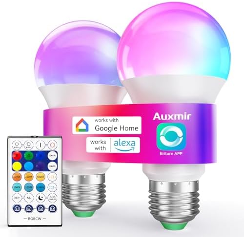 Auxmir Smart Light Bulbs with Remote, RGB+CCT Color LED Light Bul...