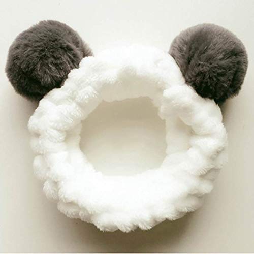 Women Headband - Cute Panda Ear Coral Fleece Headband Women Makeup Shower Hairband Elastic Hair Bands For Girls Washing Face Turban