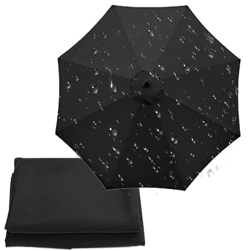 Cubierta de repuesto para sombrilla de 200/270/300 cm, compatible con modelos estándar, voladizo, balcón, 6/8 brazos, negro, 8 varillas, tela resistente a la intemperie