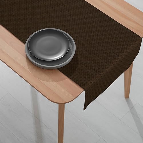1 Caminho Trilho Mesa Impermeável PVC Trama Café 42x140