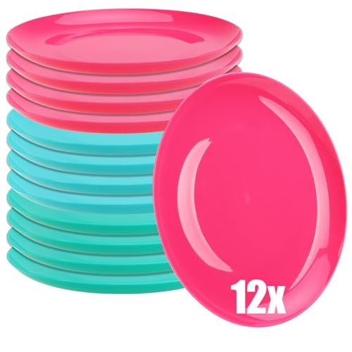 com-four® 12x assiettes - assiettes en plastique réutilisables aux couleurs vives - assiettes...