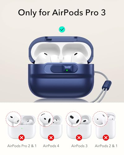 Image of ESR for AirPods Pro 3 Case (2025), Compatible with AirPods Pro 3 (USB-C Cable), MagSafe Ready, Magnetic Lid Lock, Full Drop Protection Cover with Lanyard, Blue