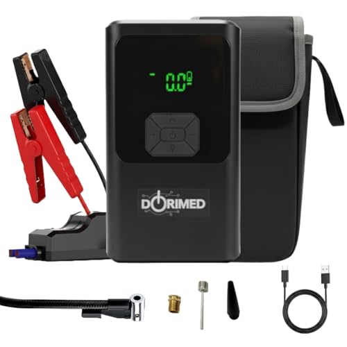 Booster - Batería de coche multifunción I arrancador de batería de 12 V gasolina y diésel I compresor de aire inflador neumáticos I cargador USB rápido I Iluminación LED & SOS I Pantalla LCD de