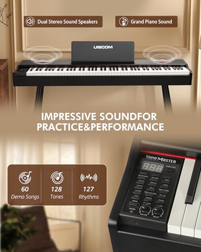 UISCOM Digital Piano Keyboard,88 Key Weighted Keyboard Full-size Electric Piano for Beginners,with Music Stand,Triple Pedal,Power Adapter,USB-MIDI Compatibility,Wood Grain Black