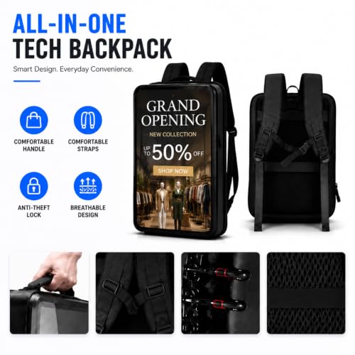 Image of 21.5Inch Touch Screen LCD Advertising Backpack AndroidOS 10800mAh Battery
