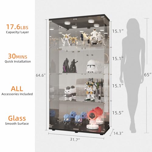 Image of LFT HUIMEI2Y 4-Tier Glass Cabinet with Mirror&LED, Display Case Black