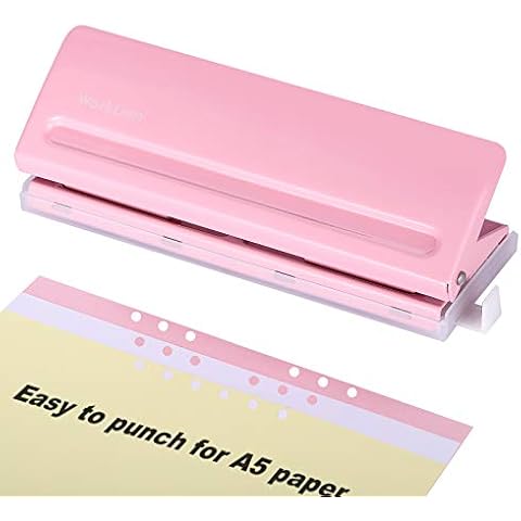 WORKLION Adjustable 6 Hole Punch: Metal Six Hole Puncher for Planners and 6-Ring Binders with 6 Sheet Capacity for A4 / A5 / A6 / Personal/Pocket Size (Pink) Cover