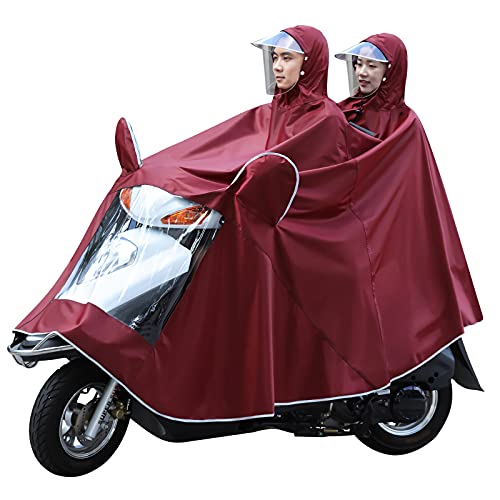 Image of HAOZAIKEJI Motorcycle Raincoat for Two, Waterproof Hoodie Rain Cape Mobility Scooter Outdoor Rain Poncho Universal Bike E-bike Rain Coat with Detachable Hat Brim Reflective Strip for Double Ride