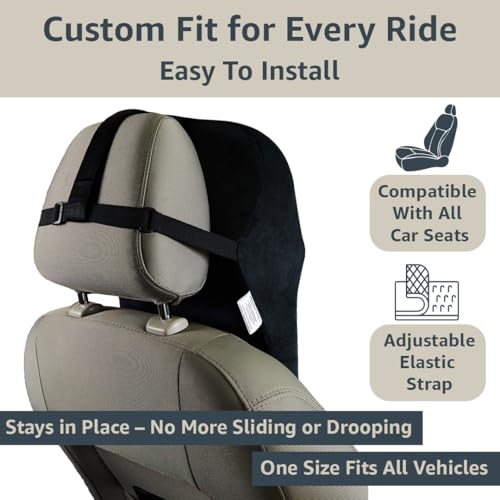 Image of Amazon Basics Memory Foam Filled Cotton Car Neck Rest Pillow|Ergonomic Design|Neck,Shoulder Pain Relief|Driving & Travel Comfort|Washable Cover|1 Year Warranty | Black| 40x30x15 cm