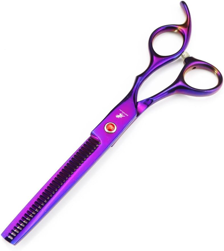 7.0in Color Pet Grooming Scissors Set Straight Curved Thinning Shears Kit with Comb and Case Professional Dog Cat Hair Cutting Tools