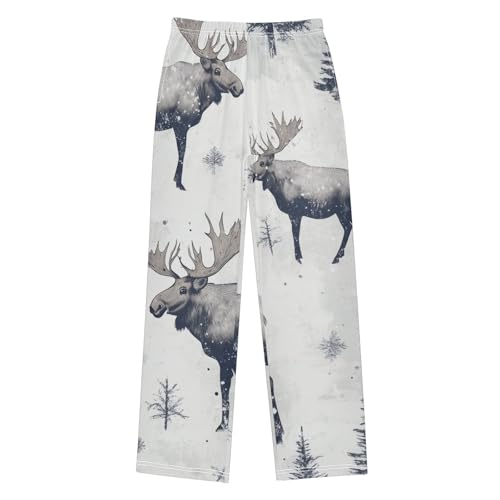 ZZXXB Winter Moose Boys Long Pants Soft Trousers Elastic Waist Kids Lounge Bottoms with Pockets S-XL