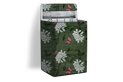 Image of Stylista PVC Washing Machine Cover Compatible for 6.5 KG Fully-Automatic Top Load TL- RDW 6.5 kg Aqua, Petals Pattern Green
