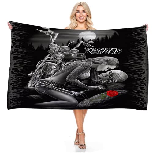 Ailaikei Schreck Skull Serviette de plage douce avec motif crâne et roses, grande serviette de bain, absorbante, séchage rapide, serviette de bain noire (1,140 x 70 cm) Cover