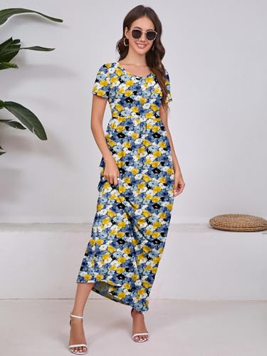 Image of DEARCASE Maxi Dress for Women Short Sleeve Casual Summer Loose Plain Comfy Long Dresses with Pockets