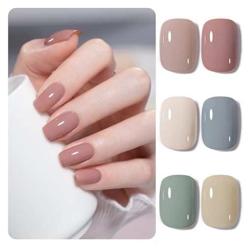 GAOY Neutral Gel Nail Polish Set, 6 Colors Blue Green Beige White, UV...