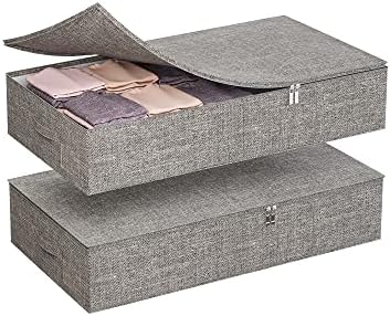 KLONVS Foldable Underbed Storage,Under Bed Storage Containers with Lids (Set of 2) for Clothing, Shoes. Clothe Storage Container with Lid, 30 x 15 x 6.7inch, Grey