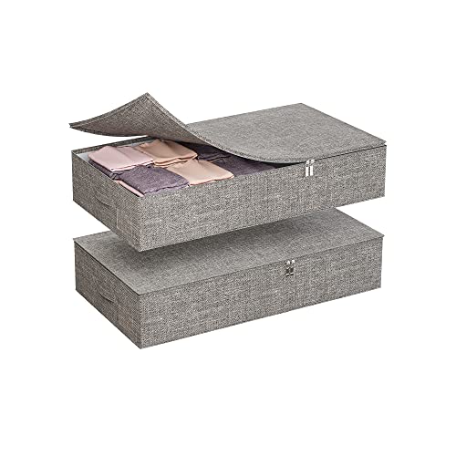 Klonvs Foldable Underbed Storage,Under Bed Storage Containers With Lids (Set Of 2) For Clothing, Shoes. Clothe Storage Container With Lid, 30 X 15 X 6.7Inch, Grey #TOP1
