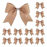 Meseey 12 Pcs 7 Inch Burlap with Diamond Silver Rhinestone Ribbon Decorative Wreath Jute Bow for Hal