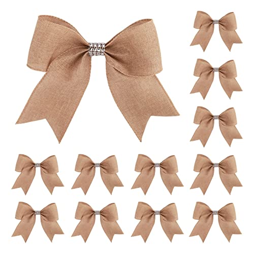 Meseey 12 Pcs 7 Inch Burlap With Diamond Silver Rhinestone Ribbon Decorative Wreath Jute Bow For Halloween Thanksgiving Christmas Tree Decorations #TOP7
