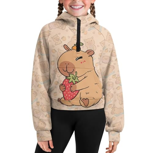 Girls Casual Hoodies Cropped Half Zip Fashion Pullover Tops Kids Long Sleeve Workout Running Sweatshirt with Pocket