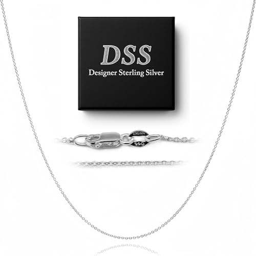 DSS 925 Sterling Silver Necklace for Women, Cable Chain 0.8mm, Lobster Claw Clasps, Sterling Silver Chain, Italian Jewelry for Women, 16in - 30in