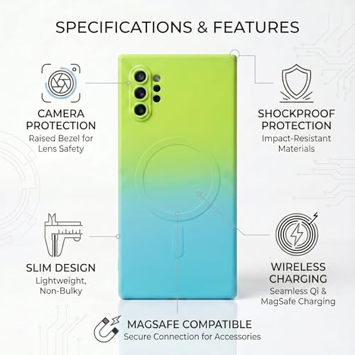 Image of amazon basics Gradient Mag-Safe Case for Samsung Galaxy Note 10 Plus | Soft Silicone Shockproof Cover with Camera Protection | Slim Lightweight Design | Smooth Touch & Durable - Green & Blue