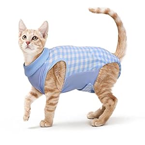 PUMYPOREITY Recovery Anzug Katze Katzenbody Nach Op Body Operation Haut-Krankheit Recovery Nach Kastration für Bauchwunden Bandagen E-Halsband Alternative für Katzen nach Operationen(Blau, S)