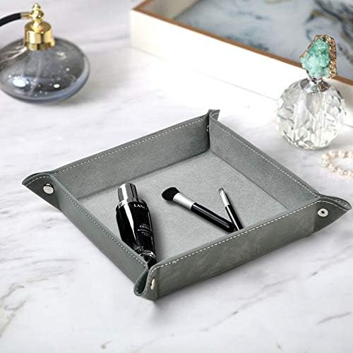 Oirlv PU Leather Organiser Tray, Catchall Tray, Men Women Jewelry Key Tray, Desk Storage Plate for Key Coin Phone Jewelry Wallet, Medium Size (Grey)