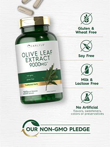 Carlyle Olive Leaf Extract Capsules | 9000Mg | 200 Count | Non-Gmo, Gluten Free | High Potency Supplement #TOP3