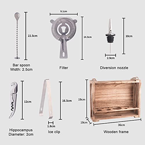 Set de Coctelera 11 Piezas Acero inoxidable con Stand madera miniatura 7