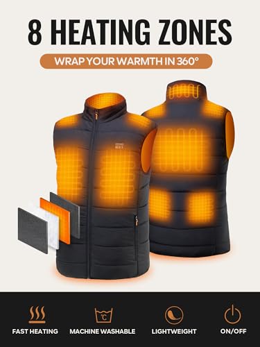 Image of JS LifeStyle Heated Vest for Men, 8 Heating Zones Heated Jackets for Men with 16001mah Battery Pack Included Lightweight Soft