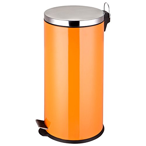 Premier Housewares 0506451 Poubelle à Pédale avec Seau Intérieur Acier Inoxydable/Plastique Orange 30 L