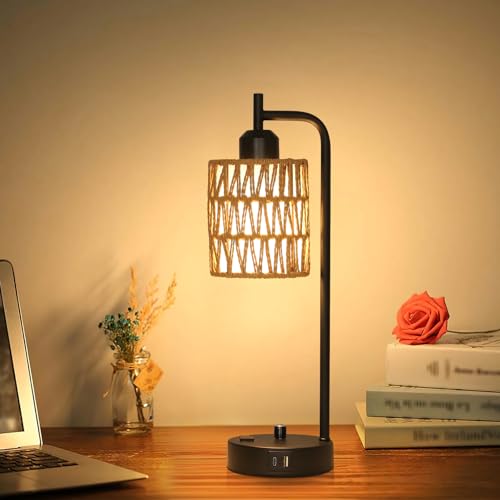 Stepeak Boho Rattan Table Lamps Set with USB Ports and LED Bulbs - Image 8